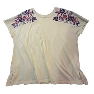 Roaman’s 1X 22/24 Yellow Embroidered Floral Short Sleeve Top Women’s Plus